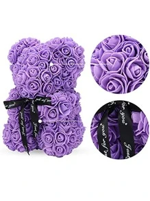 1Set Eva Hoa nhân tạo, Bông hoa hồng lãng mạn Thiết kế hoa hồng nhân tạo để trang trí bữa tiệc theo chủ đề, quà tặng - Màu tím - Xem 4