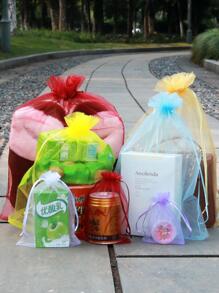 10入組抽繩透明禮品現代滌綸禮品包裝袋適合派對供應 - 玫紅色 - 查看 8