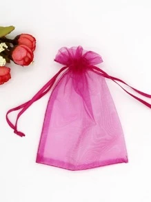 10入組抽繩透明禮品現代滌綸禮品包裝袋適合派對供應 - 玫紅色 - 查看 1