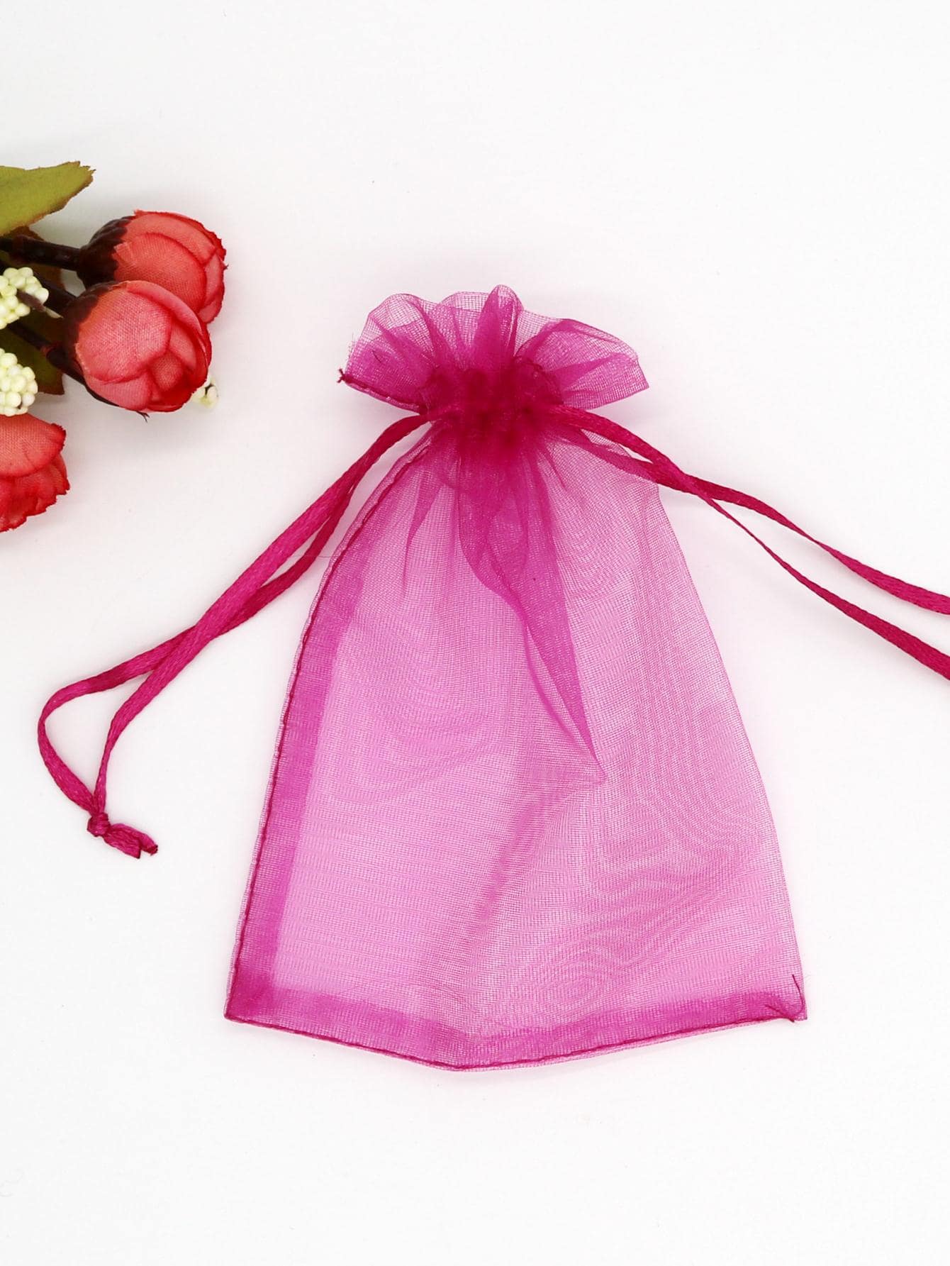 10入組抽繩透明禮品現代滌綸禮品包裝袋適合派對供應 - 玫紅色 - 查看 1