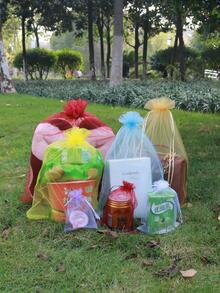 10入組抽繩透明禮品現代滌綸禮品包裝袋適合派對供應 - 玫紅色 - 查看 9