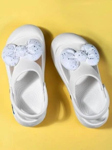 Guốc Preppy Có Lỗ Thông Hơi Cho Nữ, Guốc Thiết Kế Cắt Hình Nơ Trang Trí - trắng - Xem 1