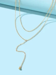 1pc Fashion Zinc Alloy Bead Decor Layered Y Lariat Necklace For Women For Daily Decoration