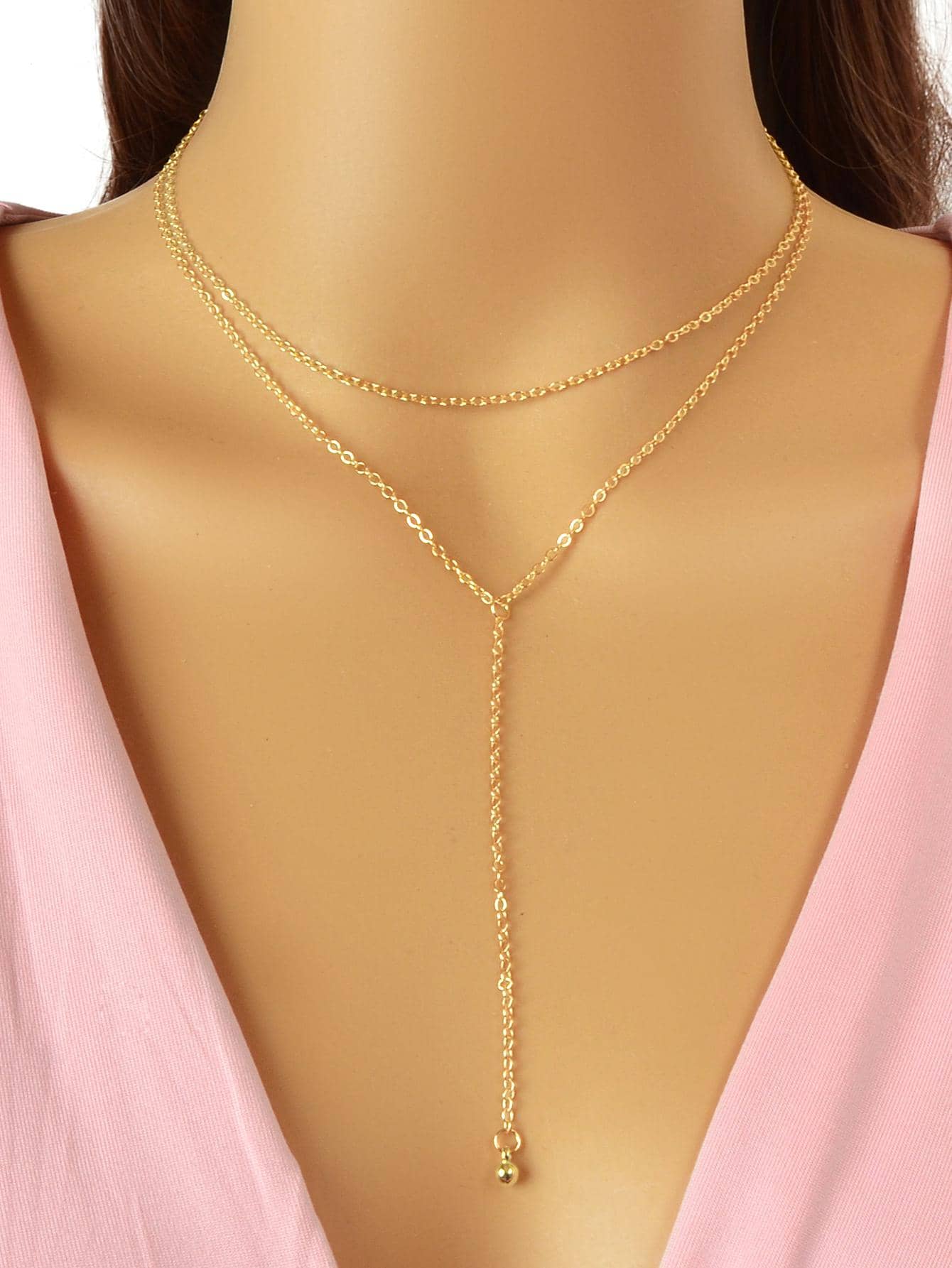 1pc Fashion Zinc Alloy Bead Decor Layered Y Lariat Necklace For Women For Daily Decoration