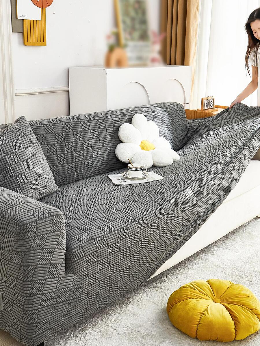 1入組幾何提花沙發巾帶1入組靠墊套不附帶墊芯 - 灰色 - 查看 1