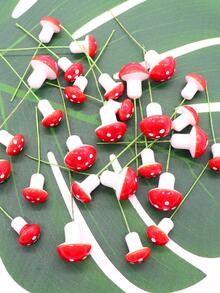 10pcs PS Artificial Mushroom, Creative Multi-purpose Simulation Mushroom For DIY Micro Landscape Fairy Garden Decor - Red - View 3