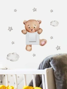 1 件卡通熊图案墙贴，贴纸，墙贴花，乙烯基贴花，用于家居装饰，春季装饰品让您的家焕然一新，Rama 装饰贴纸 - 棕色 - 查看 3