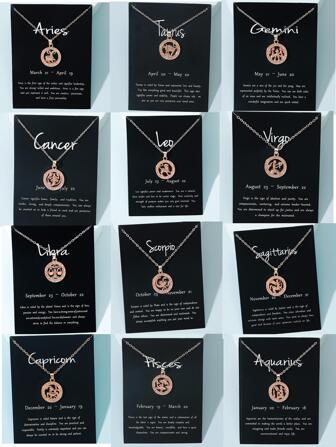 1入組時尚鋅合金12星座吊墜項鍊適用於情侶日常裝飾