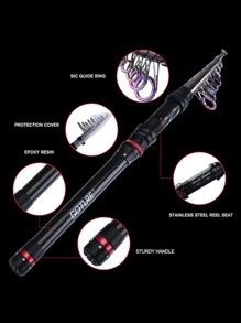 Goture 1 件超便携伸缩碳纤维鱼竿，360° 旋转导环，铝合金竿身防水涂层 - 黑色 - 查看 4