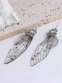 漸層昆蟲翅膀耳墜 - 棕色銀箔款 - 查看 3