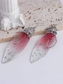 漸層昆蟲翅膀耳墜 - 粉色銀箔款 - 查看 2