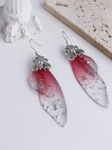 漸層昆蟲翅膀耳墜 - 粉色銀箔款 - 查看 1