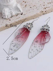 漸層昆蟲翅膀耳墜 - 粉色銀箔款 - 查看 3