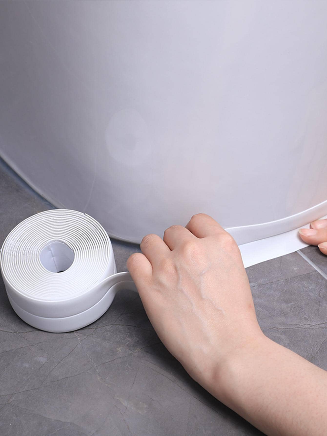 1pc Self-Adhesive Pvc Waterproof Wall Sticker For Kitchen Bathroom Sink, Stove, Bathtub Sealing Home Bathroom Decor - White - View 1