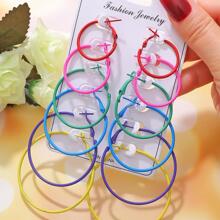 6 cặp/bộ Bông tai dạng vòng tối giản thời trang dành cho nữ để làm quà tặng - Đầy màu sắc - Xem 5