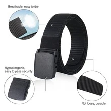 1pc Men 1.5inch Quick Dry Belt Nylon Belt, Adjustable Slide Plastic Buckle Web Canvas Belt For Daily Life Work - Black - View 3