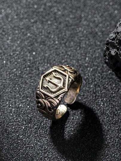 1pc Fashionable Trident Detail Cuff Ring For Men For Daily Decoration Copper Jewelry, For Jewelry Gift And Party