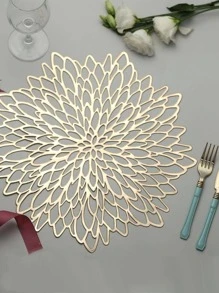 Thảm bảng PVC 1PC, Vị trí hốc hoa kim loại sáng tạo cho bữa tiệc, bàn ăn - Vàng - Xem 1