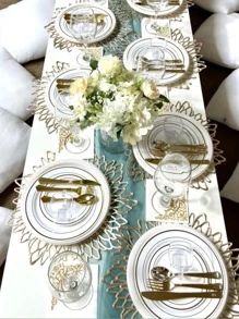 Thảm bảng PVC 1PC, Vị trí hốc hoa kim loại sáng tạo cho bữa tiệc, bàn ăn - Vàng - Xem 5