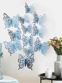 12pcs Paper Butterfly Sticker, Creative Solid Flower Hollow Self Adhesive Waterproof 3D Butterfly Wall Sticker For Home, Party Wall Decor,Stickers,Wall Decal, Vinyl Decal For Home Decorations,Spring Decoration Items Refresh Your Home,Rama Decoration Stickers Gifts Birthday Graduation - Blue - View 1