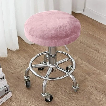 1 pieza Funda para taburete/silla redonda con cubierta de peluche de zorro plateado, elástica, resistente al polvo y a los arañazos para el hogar, el dormitorio, la sala de estar