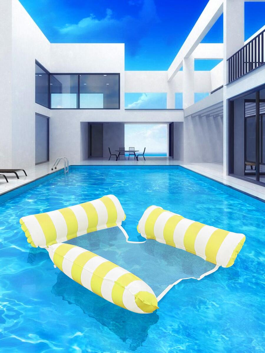 Inflatable Striped PVC Floating Air Mattress - Yellow - View 1