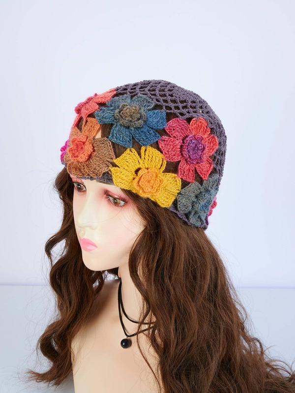 Flower Decor Crochet Hat SHEIN USA