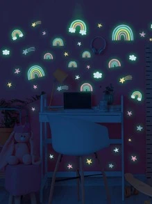 mama look 1 miếng dán tường hình ngôi sao và đám mây phát sáng trong bóng tối - màu xanh lá - Xem 3