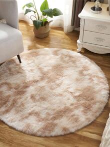1pc Tie Dye Fuzzy Round Rug, Camel Polyester Rug, For Living Room, Bedroom - Camel - View 5