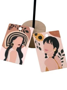 10pcs Yellow Figure Print Earring Storage Card, Paper Portable Jewelry Display Card For Household