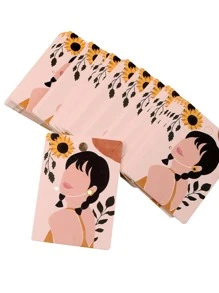10pcs Yellow Figure Print Earring Storage Card, Paper Portable Jewelry Display Card For Household