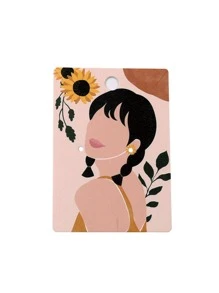 10pcs Yellow Figure Print Earring Storage Card, Paper Portable Jewelry Display Card For Household