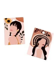 10pcs Yellow Figure Print Earring Storage Card, Paper Portable Jewelry Display Card For Household