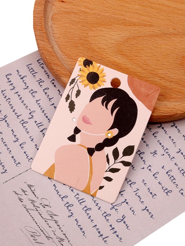 10pcs Yellow Figure Print Earring Storage Card, Paper Portable Jewelry Display Card For Household