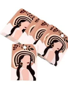 10pcs Black Figure Print Earring Storage Card, Paper Portable Jewelry Display Card For Household