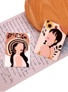 10pcs Black Figure Print Earring Storage Card, Paper Portable Jewelry Display Card For Household