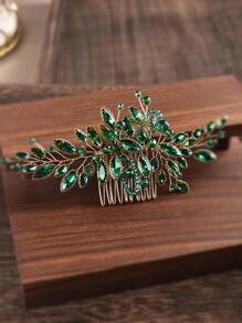 1pc Women Rhinestone Decor Glamorous Hair Comb For Daily Decoration Royal Tiaras Combs For Hair Side Comb, School Stuff, Wedding, Hair Accessories, Head Accessories, Hair Accessories For Women - Green - View 3