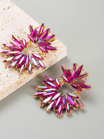 1對奢華鋅合金水鑽裝飾耳環適合女士日常裝飾