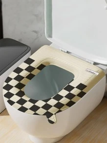 1 Họa Tiết Bàn Cờ Đen Mềm Mại Ghế Ngồi Vệ Sinh, EVA Chống Thấm Nước Có Thể Giặt Nắp Bồn Cầu Cho Phòng Tắm - màu đen - Xem 1