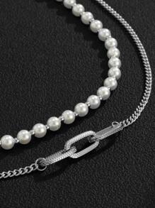 Fashionable Faux Pearl Decor Necklace For Men Women For Daily Decoration Ferroalloy Multicolor - Multicolor - View 3