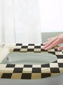 1 Họa Tiết Bàn Cờ Đen Mềm Mại Ghế Ngồi Vệ Sinh, EVA Chống Thấm Nước Có Thể Giặt Nắp Bồn Cầu Cho Phòng Tắm - màu đen - Xem 4