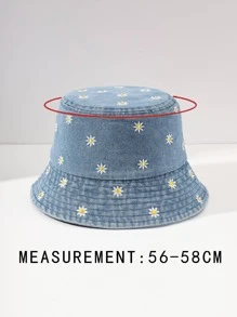 Mũ Bucket thêu hoa cúc - Màu xanh nhạt - Xem 3