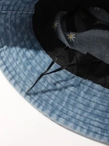 Mũ Bucket thêu hoa cúc - Màu xanh nhạt - Xem 4