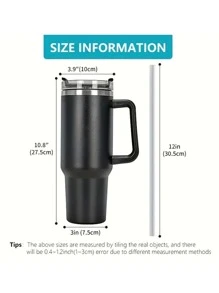 1pc Stainless Steel Insulated Bottle, Simple Black Vacuum Insulated Bottle For Office, School - Black - View 2