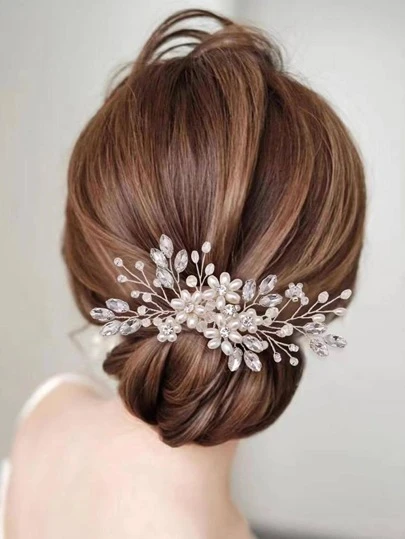 1件装女士仿珍珠花朵装饰优雅发梳，适用于派对头饰、侧梳、学生用品、珍珠发饰、婚礼、伴娘礼物