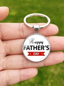 Slogan Graphic Round Charm Keychain - Bạc - Xem 2