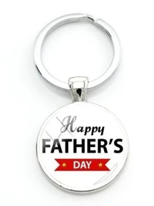 Slogan Graphic Round Charm Keychain - Bạc - Xem 1