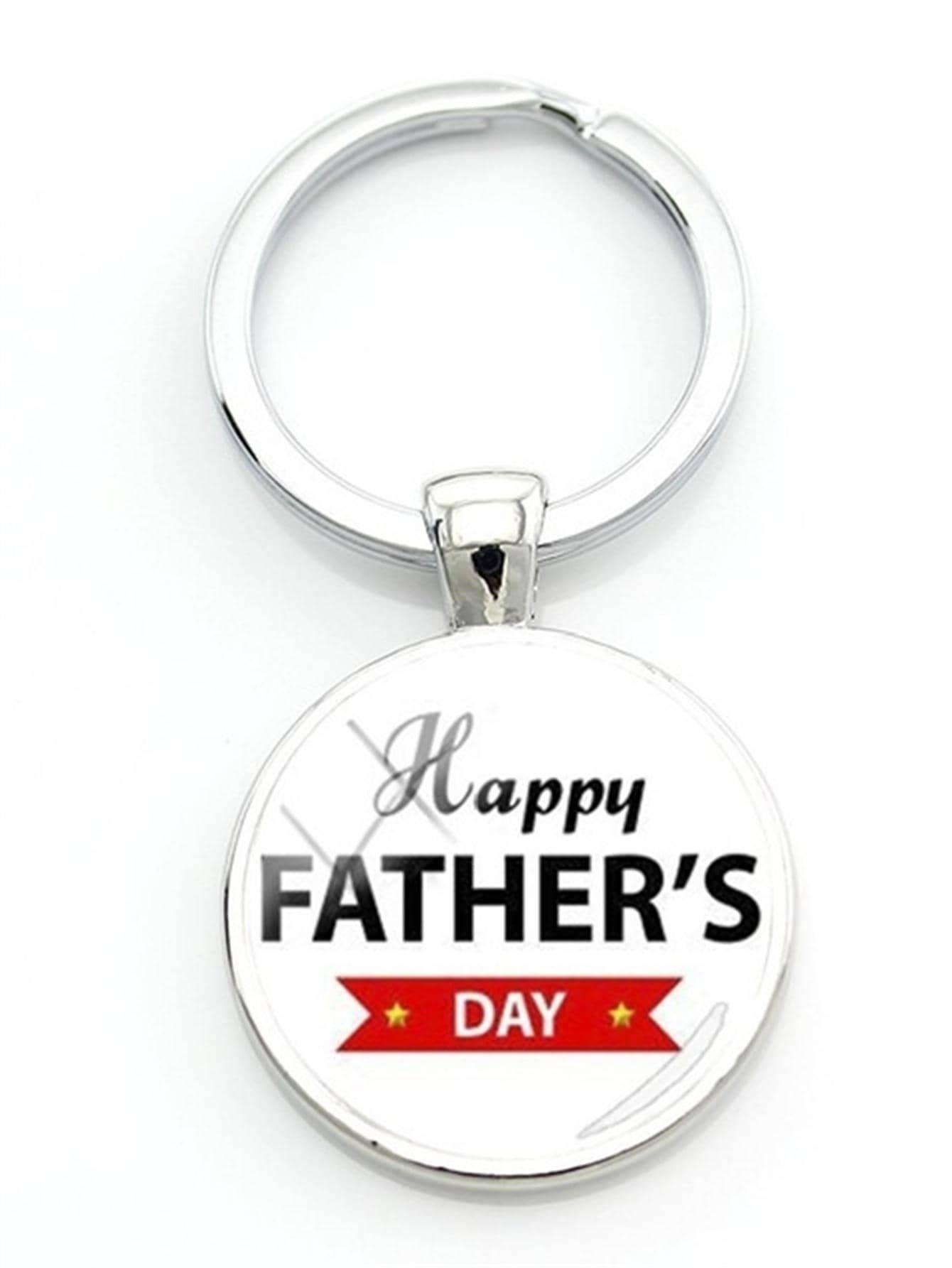 Slogan Graphic Round Charm Keychain - Bạc - Xem 1