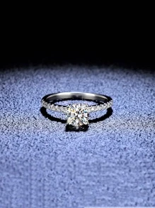 1入組方晶鋯石裝飾戒指銅首飾類 - 銀色 - 查看 3