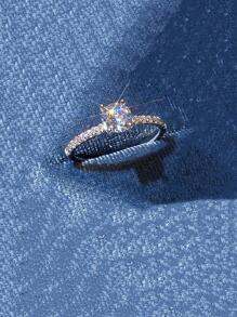 1入組方晶鋯石裝飾戒指銅首飾類 - 銀色 - 查看 2